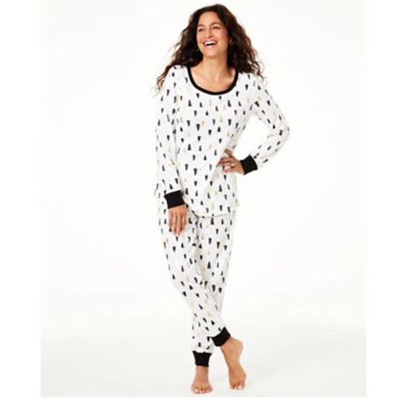 Family PJ's Womens Pajamas White Size Small Trees Top Pants Holiday Christmas - Picture 1 of 7